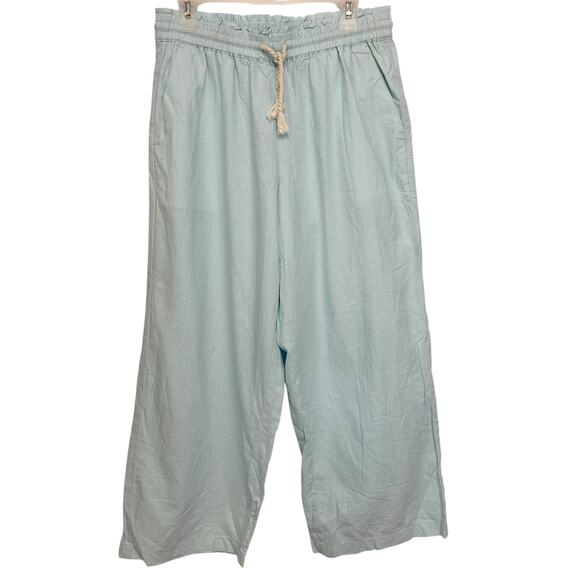 J. Crew Linen Cotton Blend Wide Leg Paperbag Pants Soft Aqua Blue BG359 Size M - Picture 3 of 11